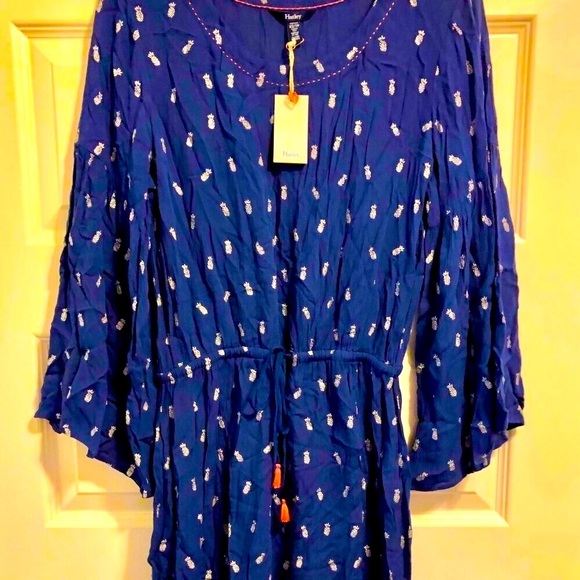 NWT HATLEY Selena Boho Tunic Dress Navy Silver Pineapples Tassels XS MSRP $268 - Picture 5 of 9